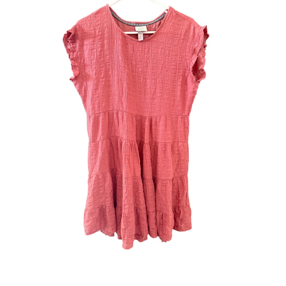 Knox Rose Womens Coral Pink Tiered Gauze Mini Dress Ruffle Cap Sleeve S Peasant